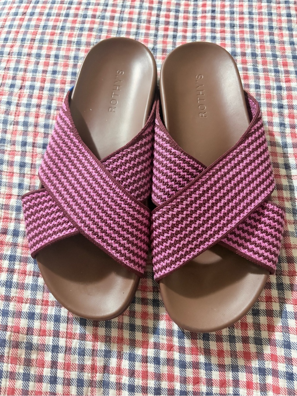 Rothy's The Weekend Slide Sandal - Burgundy and Pink